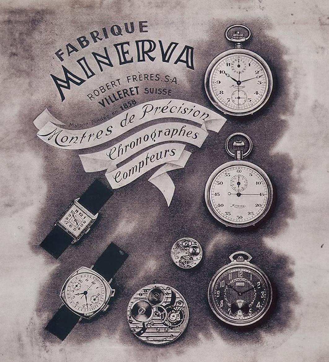 vintage ad for pocketwatches, first monopusher chronograph