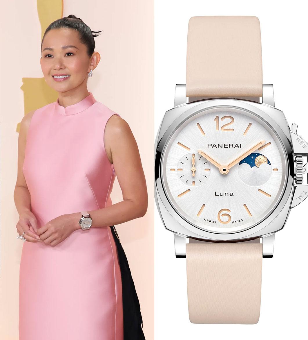 Hong Chau in Panerai watch and Prada Dress for the 95th Oscars, 2023