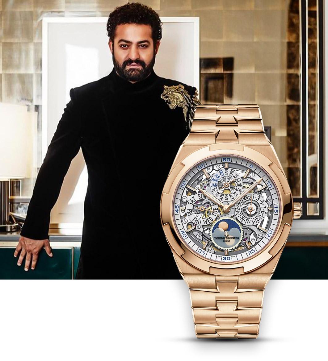 Jr. N.T.R. wearing the Vacheron Constantin Overseas Perpetual Calendar Ultra-Thin Skeleton
