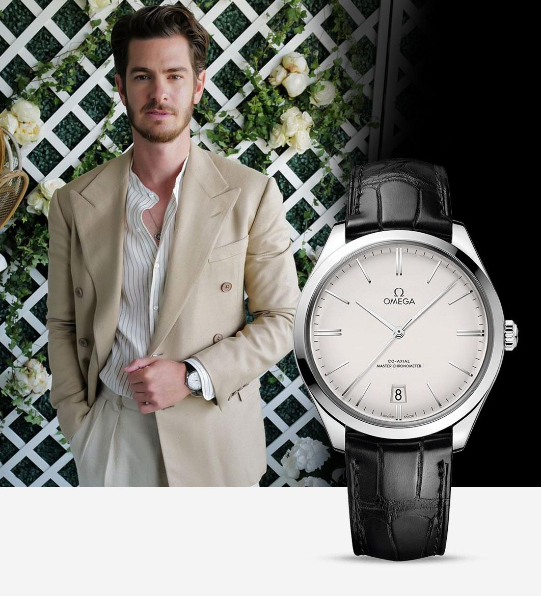 Andrew Garfield wearing Omega De Ville Trésor for Wimbledon 2023