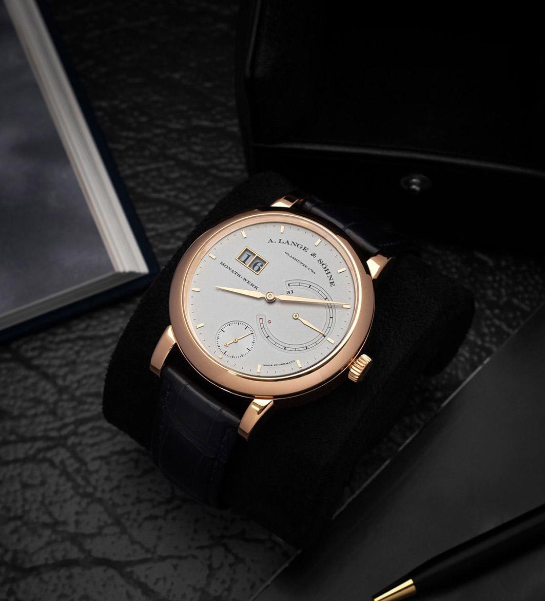 A. Lange & Sohne Lange 31 hand-wound men\'s watch with a silver dial and 31-days of power reserve