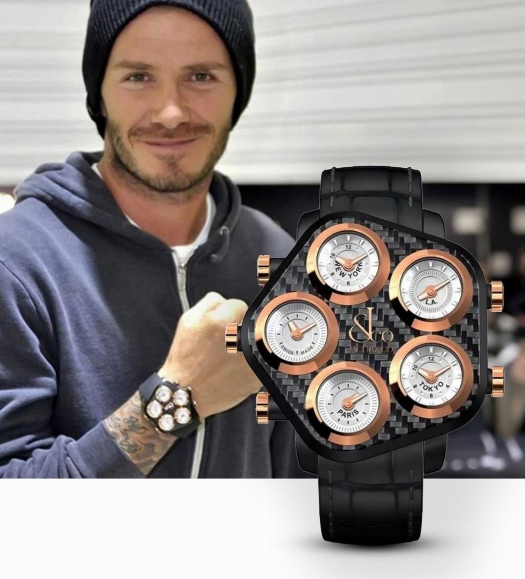 David Beckham wearing the Jacob & Co. Global Five Time Zone
