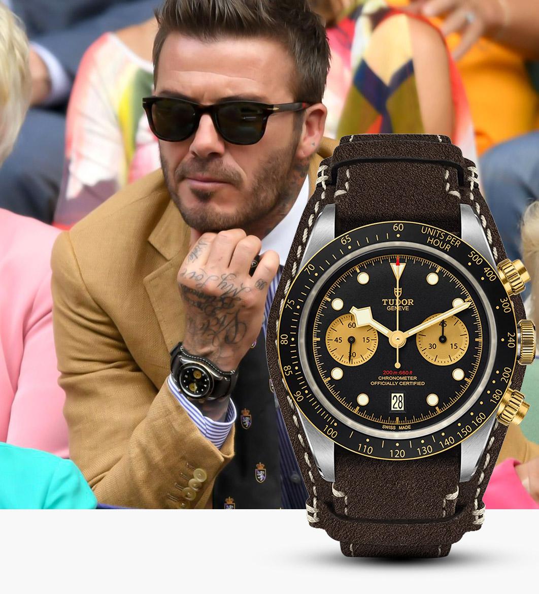 Beckham at Wimbledon 2019 wearing Tudor Black Bay S&G