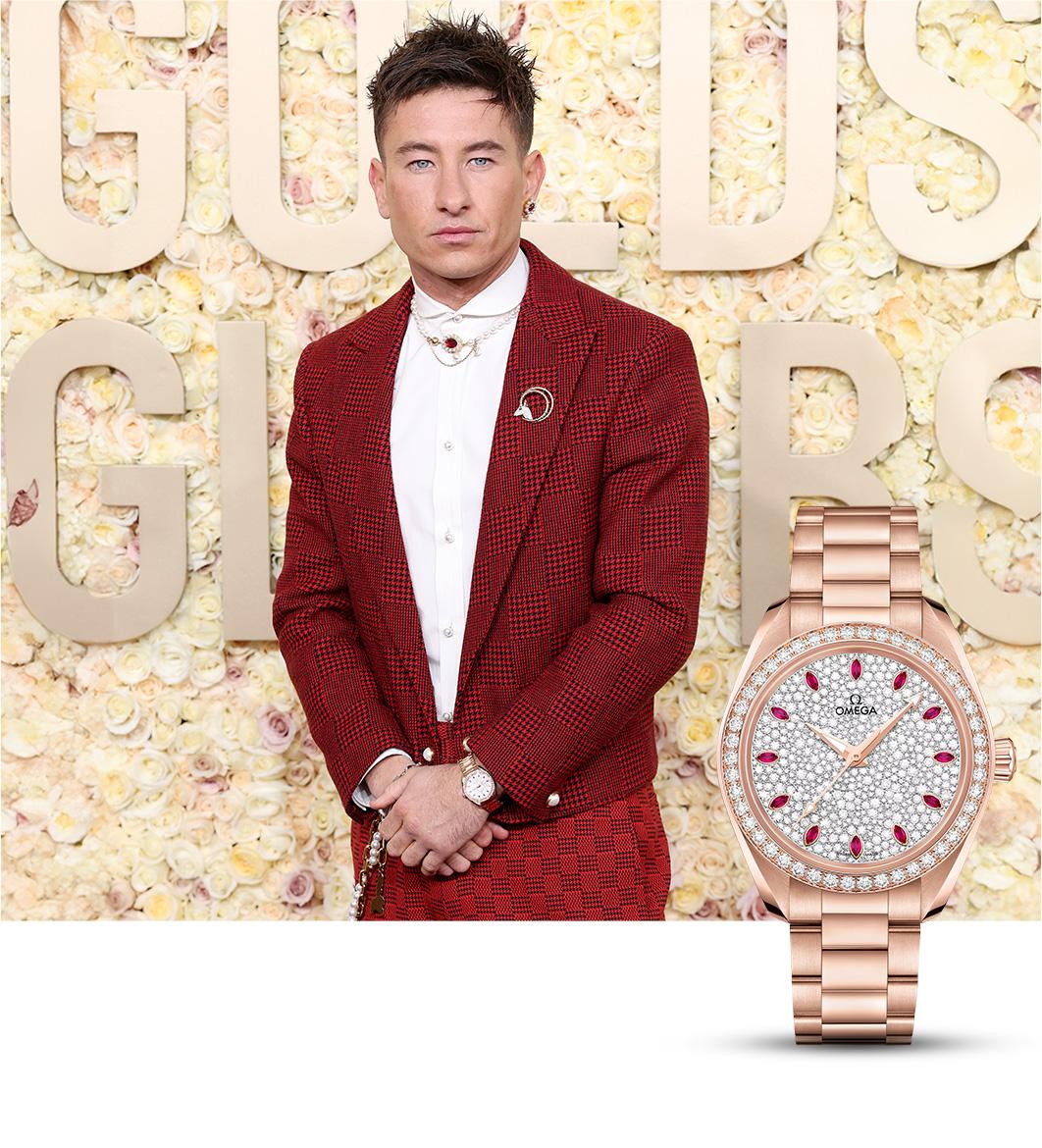 Barry Keoghan in 34mm Omega Seamaster Aqua Terra in 18K Sedna™ gold