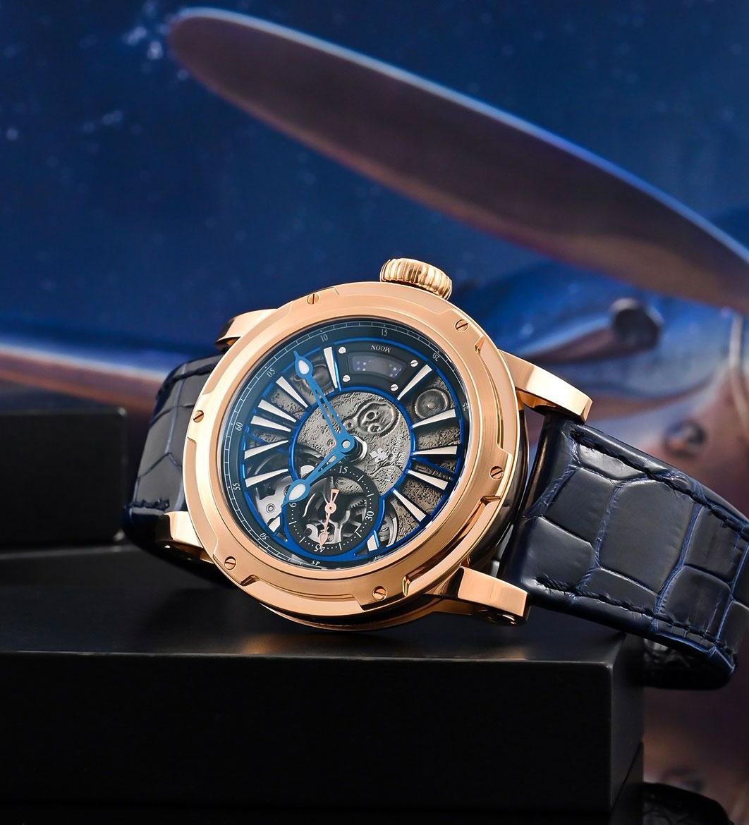 Louis Moinet Cosmic Art Moon watch in rose gold