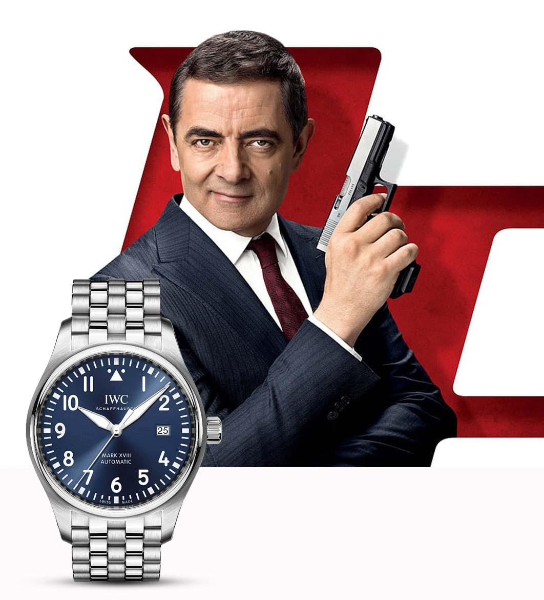 Rowan Atkinson wearing the IWC Pilot\'s Watch in Johnny English Strikes Again