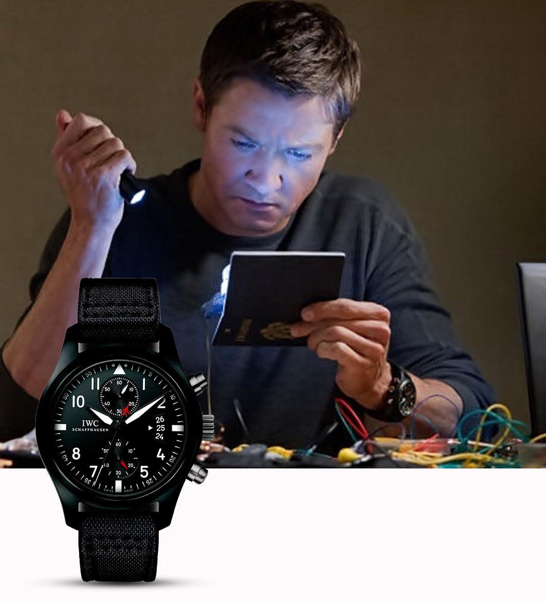 Jeremy Renner wearing the IWC Pilot\'s Watch in The Bourne Legacy