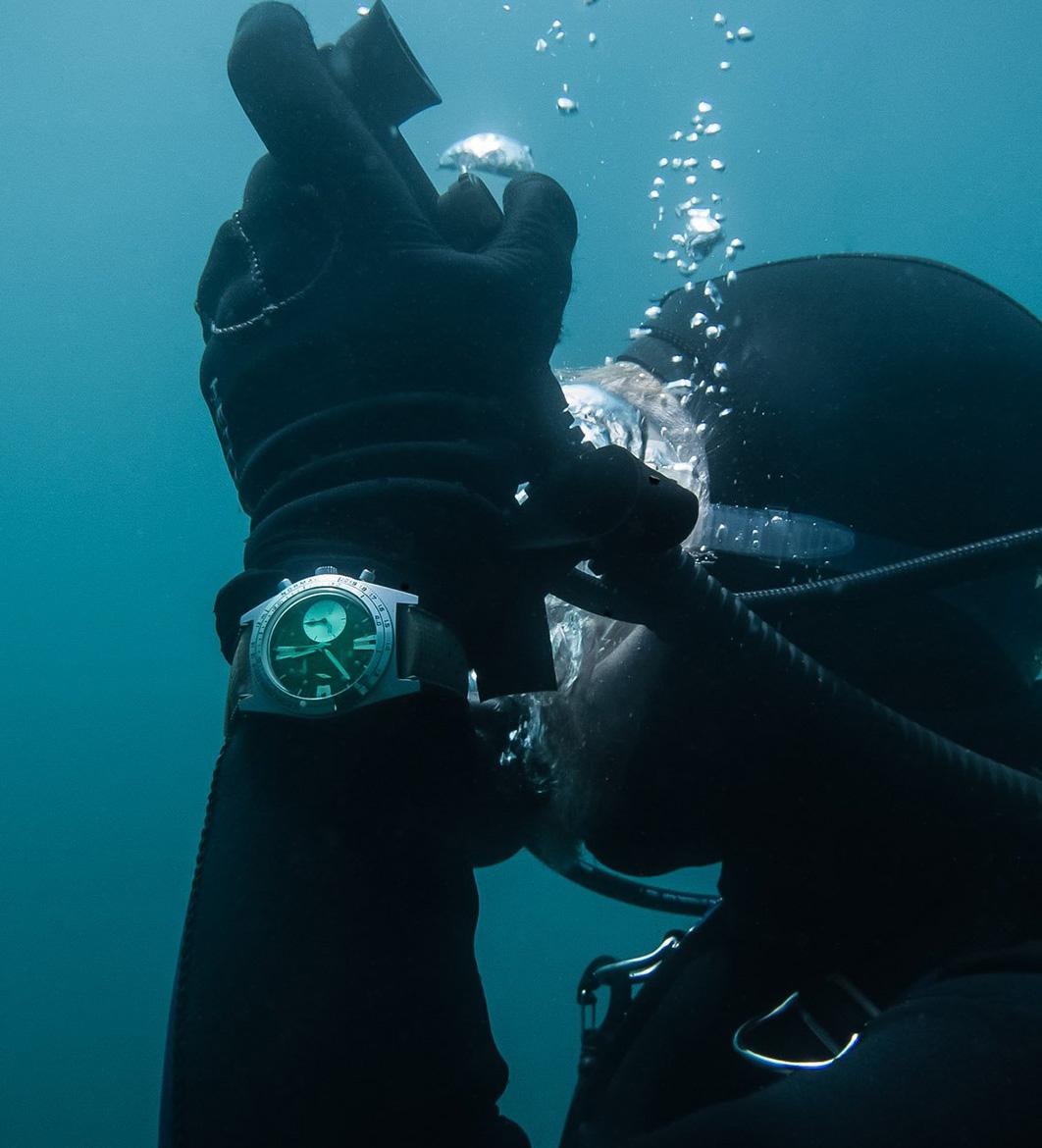 Diver wearing a dive watch