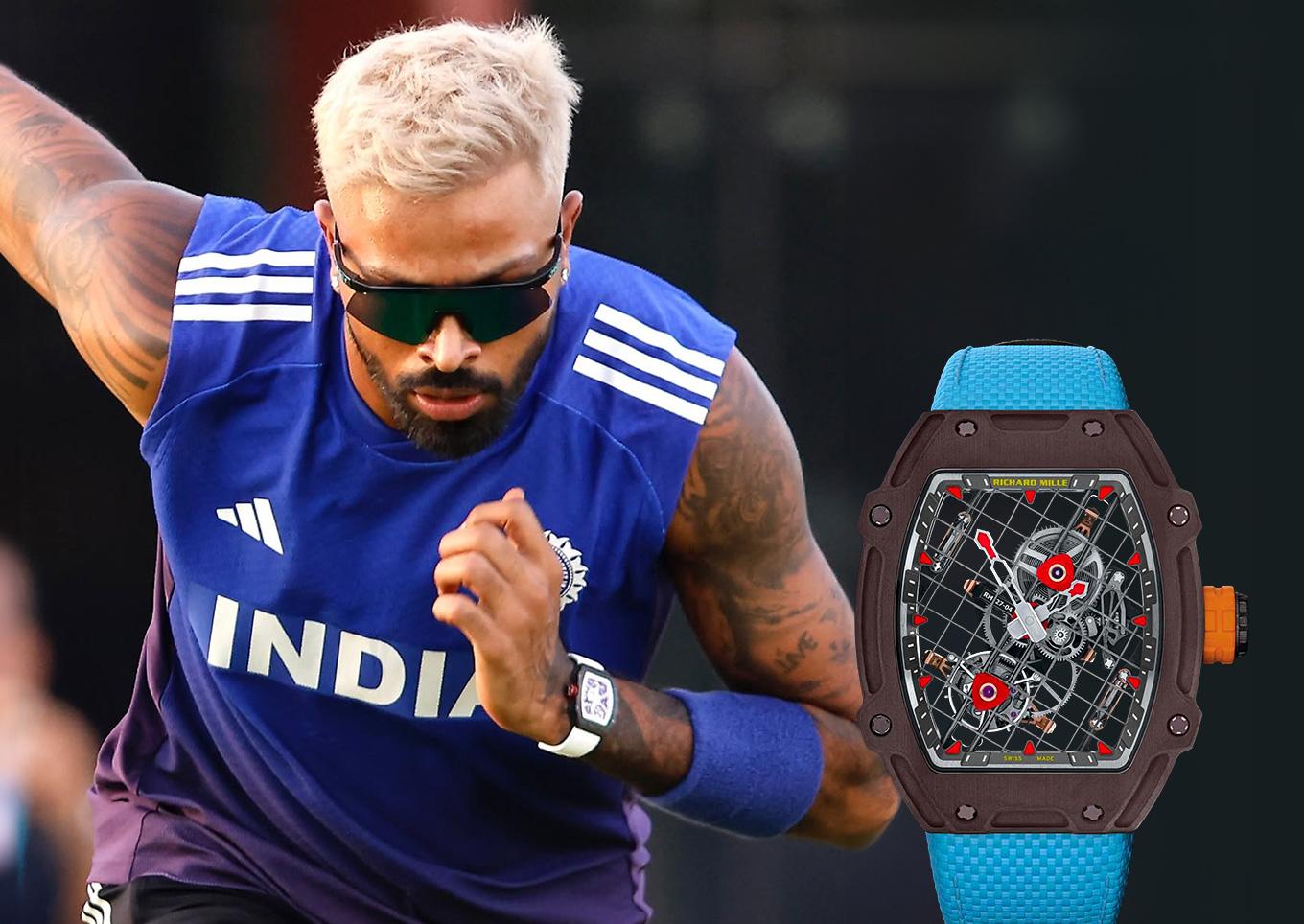 Hardik Pandya wearing the Richard Mille RM 27-04 Tourbillon Rafael Nadal