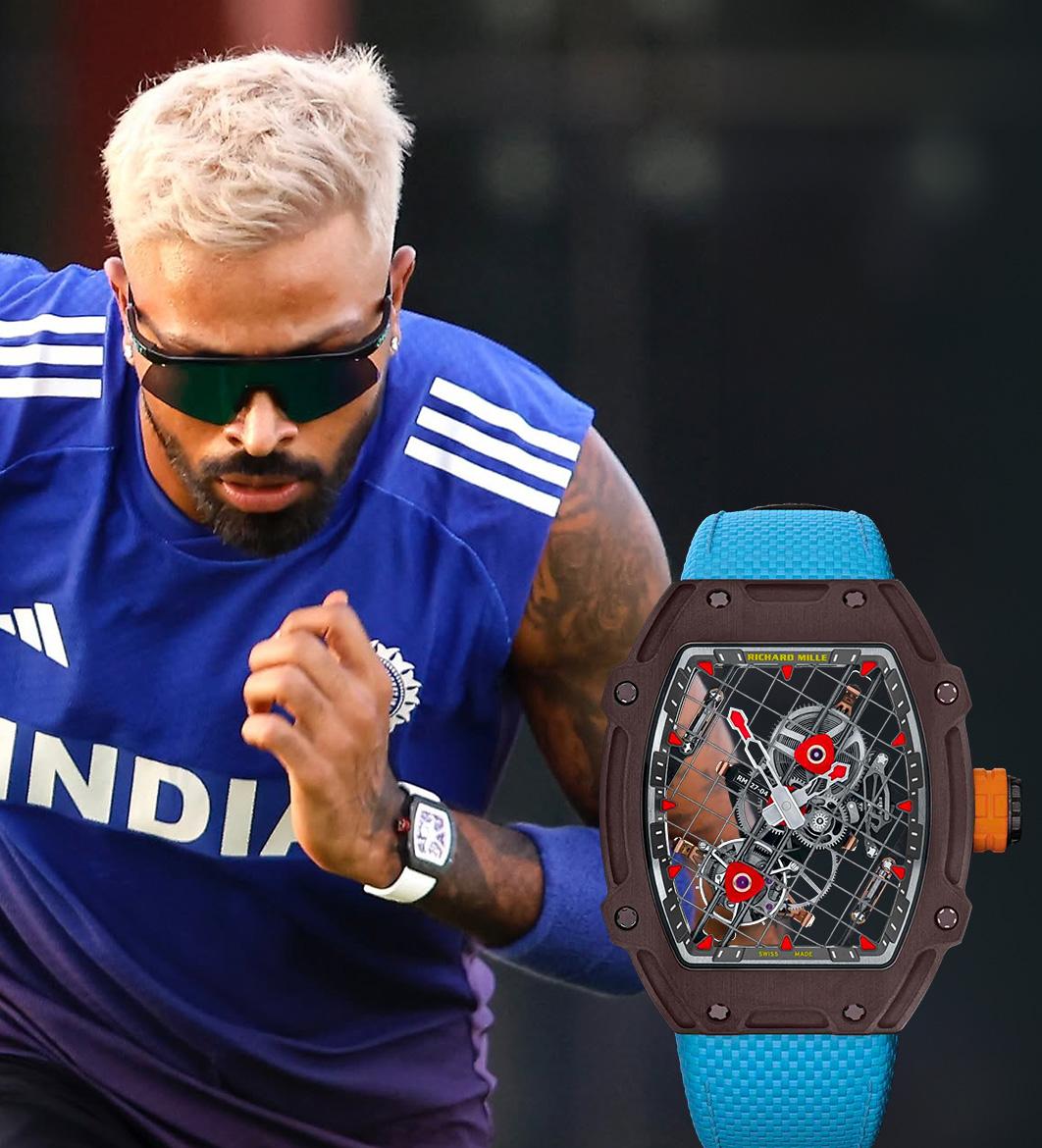 Hardik Pandya wearing the Richard Mille RM 27-04 Tourbillon Rafael Nadal