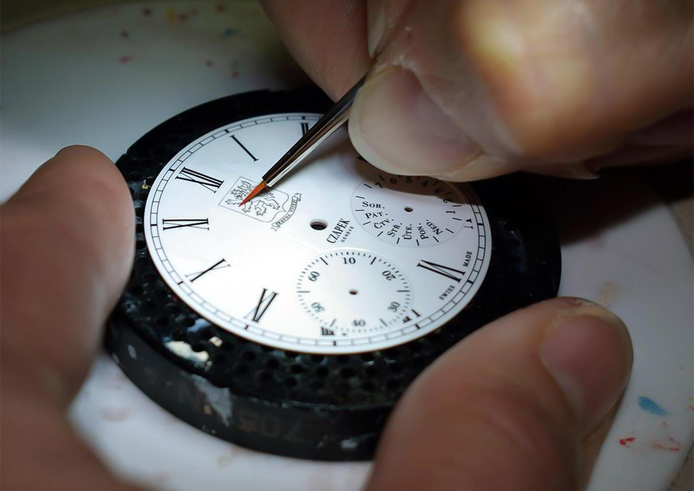 Czapek dial hand-finishing atelier watchmaker paintbrush