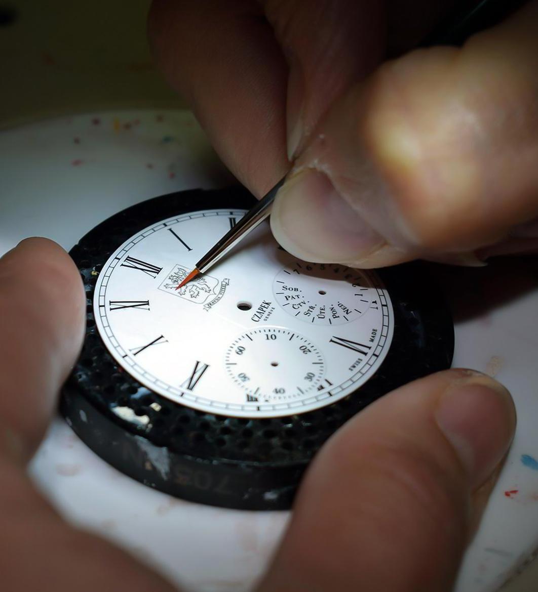 Czapek dial hand-finishing atelier watchmaker paintbrush