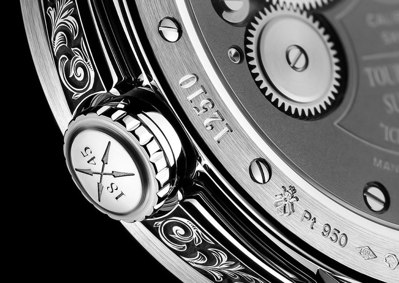 F.P. Journe Chronomètre à Résonance platinum 950 engraved lug crown detail
