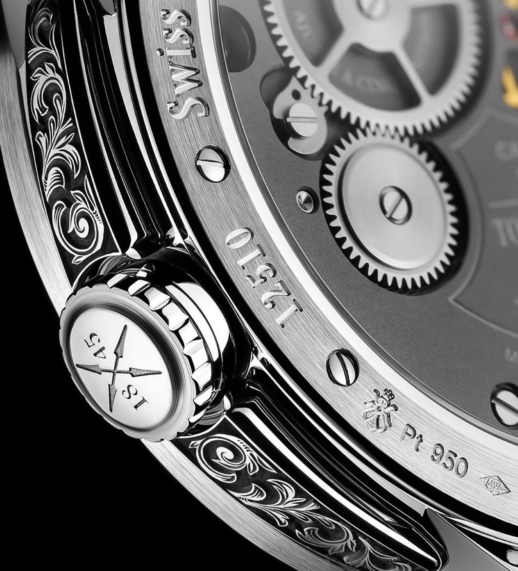 F.P. Journe Chronomètre à Résonance platinum 950 engraved lug crown detail