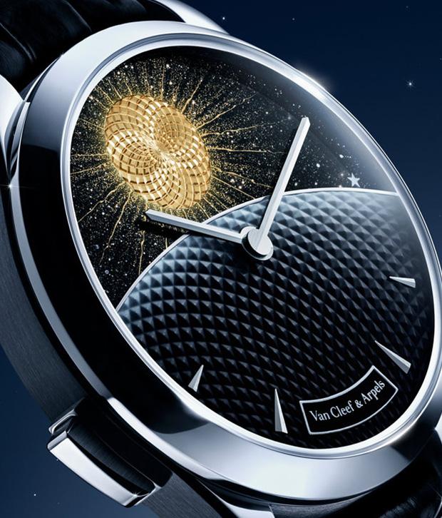 The Midnight Jour Nuit Phase de Lune uses a rotating 24-hour disc to guide the sun and moon across a black aventurine dial, featuring a \"moment on demand\" complication that triggers a full rotation at the wearer\'s desire.