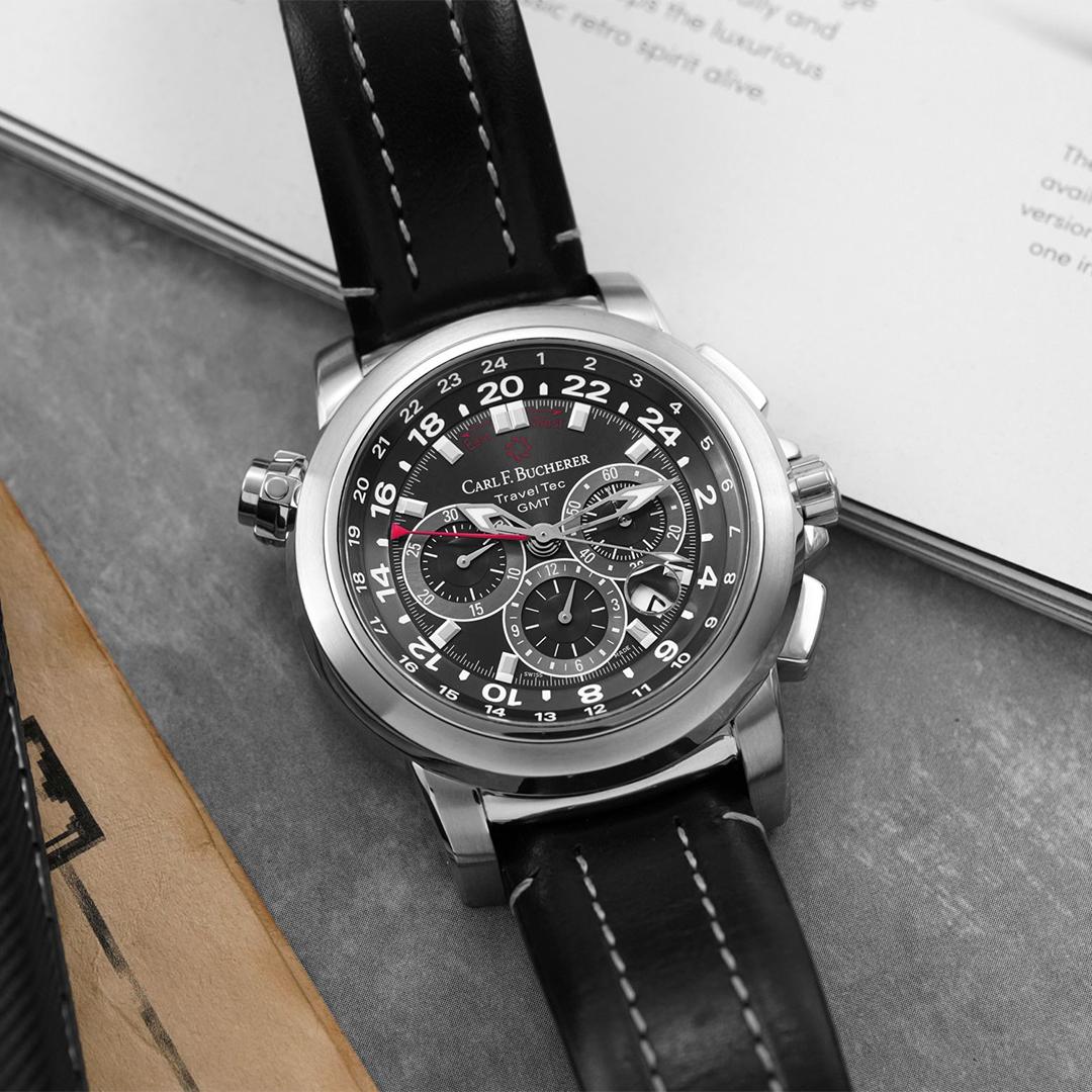 Carl F. Bucherer Patravi TravelTech GMT Chronograph with black leather strap