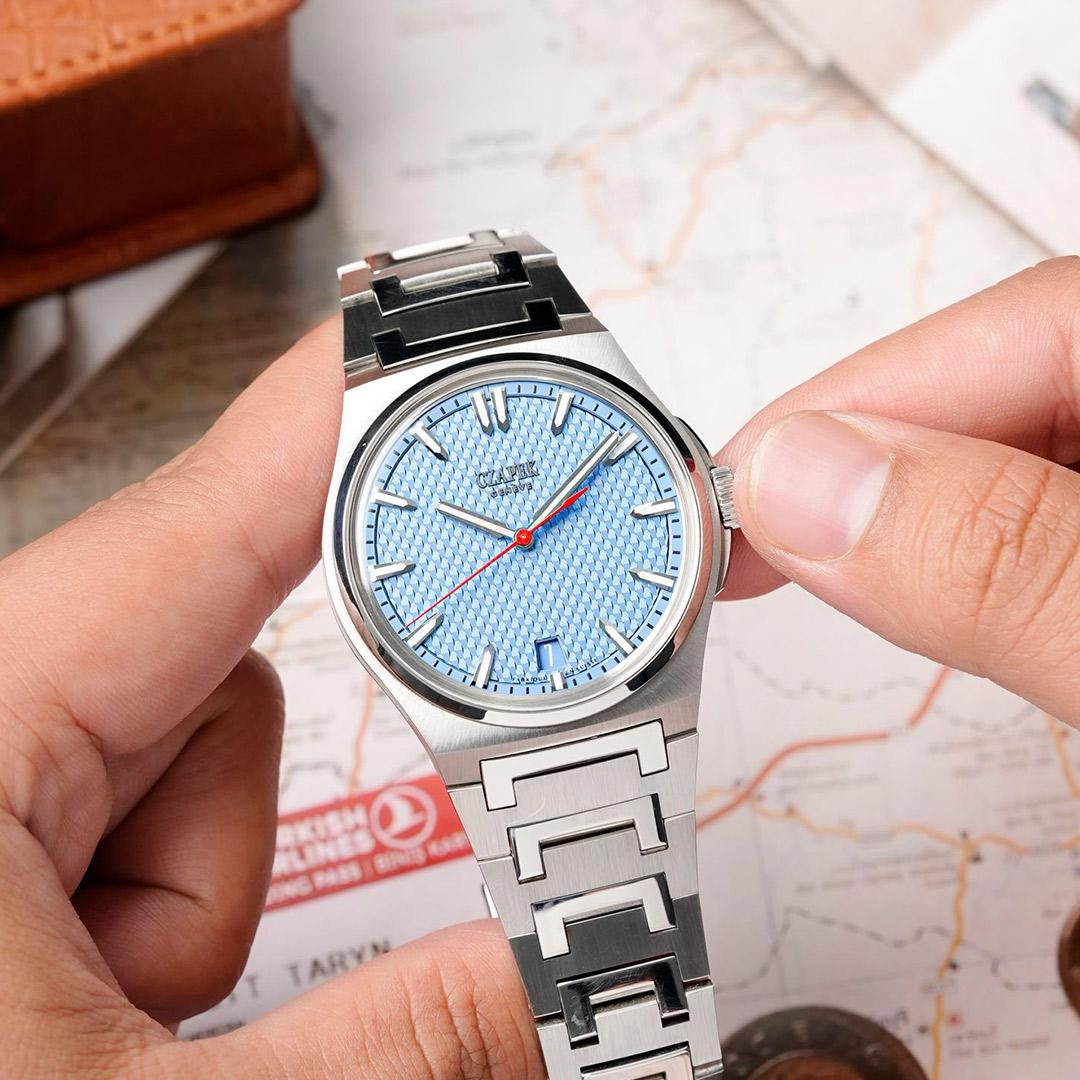 Czapek Antarctique steel bracelet being set by hand